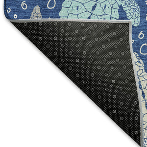 HomeRoots 5' X 8' Blue Ivory Gray Geometric Area Rug - Washable, UV-Protected, Stylish for Any Room 646153
