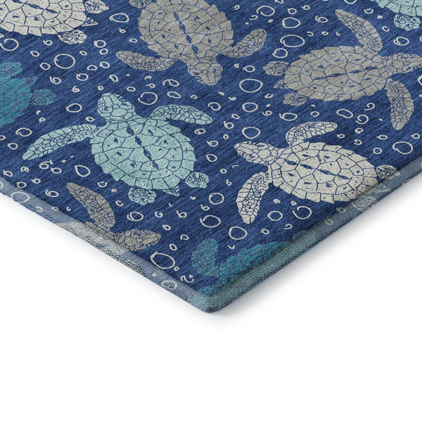 HomeRoots 5' X 8' Blue Ivory Gray Geometric Area Rug - Washable, UV-Protected, Stylish for Any Room 646153