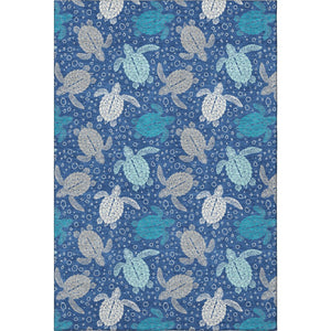 HomeRoots 5' X 8' Blue Ivory Gray Geometric Area Rug - Washable, UV-Protected, Stylish for Any Room 646153
