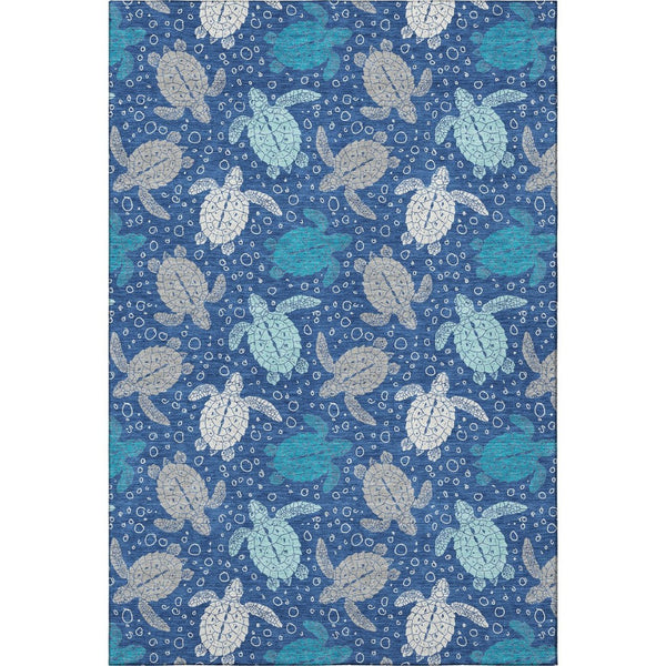 HomeRoots 5' X 8' Blue Ivory Gray Geometric Area Rug - Washable, UV-Protected, Stylish for Any Room 646153