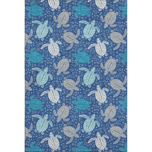 HomeRoots 8' X 10' Geometric Area Rug in Blue, Ivory & Gray – Washable, UV-Protected for Kids & Pets! 646155