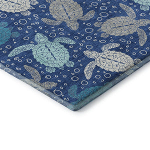HomeRoots 8' X 10' Geometric Area Rug in Blue, Ivory & Gray – Washable, UV-Protected for Kids & Pets! 646155