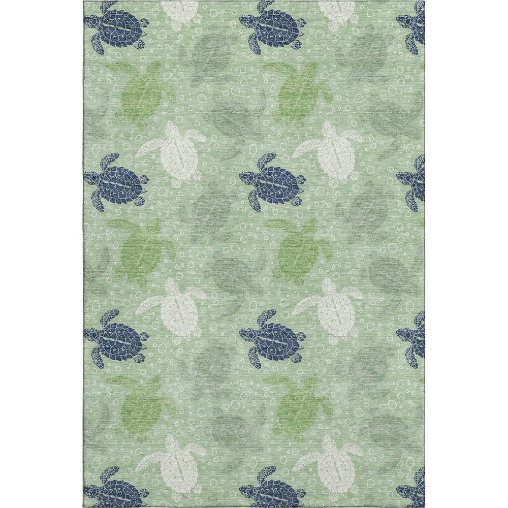 HomeRoots 9' X 12' Geometric Washable Area Rug in Green, Ivory & Navy Blue – UV Protected, Stain Resistant & Stylish! 646162