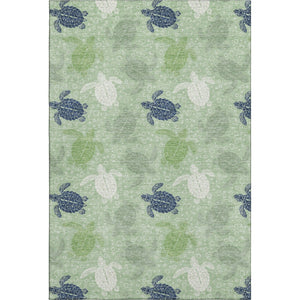 HomeRoots 9' X 12' Geometric Washable Area Rug in Green, Ivory & Navy Blue – UV Protected, Stain Resistant & Stylish! 646162