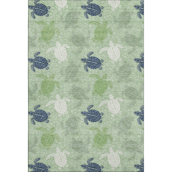 HomeRoots 9' X 12' Geometric Washable Area Rug in Green, Ivory & Navy Blue – UV Protected, Stain Resistant & Stylish! 646162