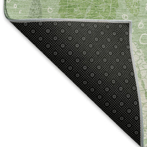 HomeRoots 10' Coastal-Inspired Green Ivory & Navy Blue Geometric Washable Area Rug with UV Protection 646163