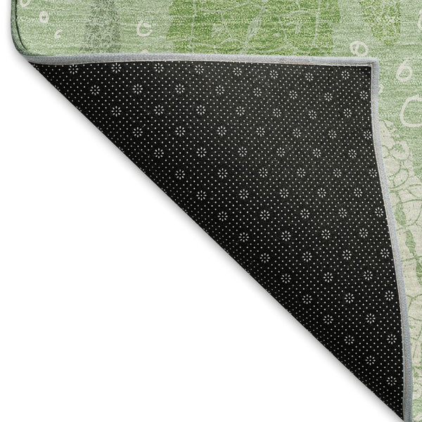HomeRoots 10' Coastal-Inspired Green Ivory & Navy Blue Geometric Washable Area Rug with UV Protection 646163