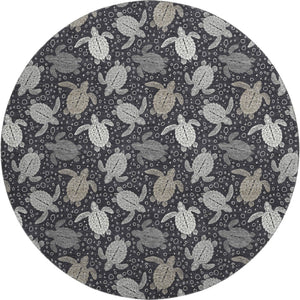 HomeRoots 8' Contemporary Midnight Ivory & Gray Geometric Round Rug - Washable, UV Protected & Stain Resistant 646166