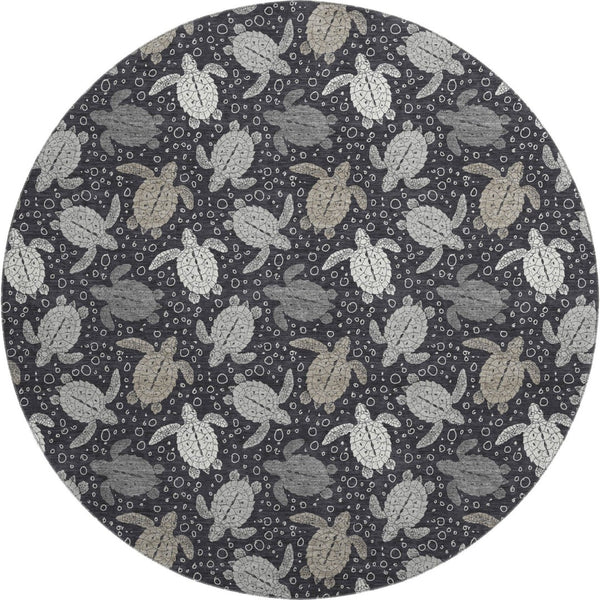 HomeRoots 8' Contemporary Midnight Ivory & Gray Geometric Round Rug - Washable, UV Protected & Stain Resistant 646166