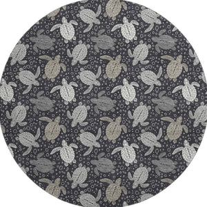 HomeRoots 8' Contemporary Midnight Ivory & Gray Geometric Round Rug - Washable, UV Protected & Stain Resistant 646166
