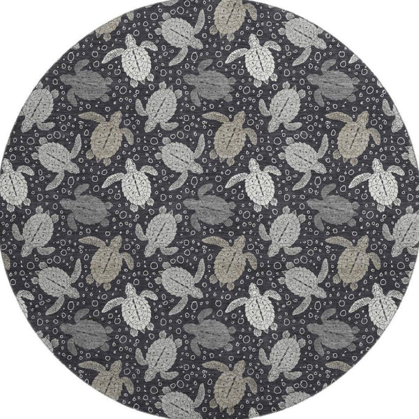 HomeRoots 8' Contemporary Midnight Ivory & Gray Geometric Round Rug - Washable, UV Protected & Stain Resistant 646166