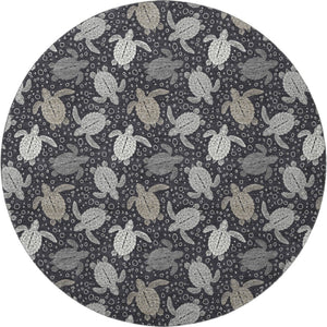 HomeRoots 8' Contemporary Midnight Ivory & Gray Geometric Round Rug - Washable, UV Protected & Stain Resistant 646166