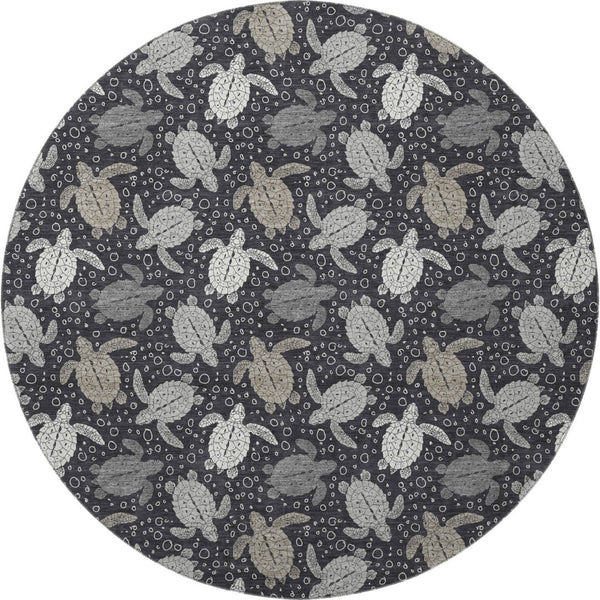 HomeRoots 8' Contemporary Midnight Ivory & Gray Geometric Round Rug - Washable, UV Protected & Stain Resistant 646166