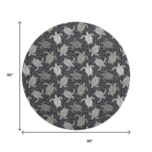 HomeRoots 8' Contemporary Midnight Ivory & Gray Geometric Round Rug - Washable, UV Protected & Stain Resistant 646166