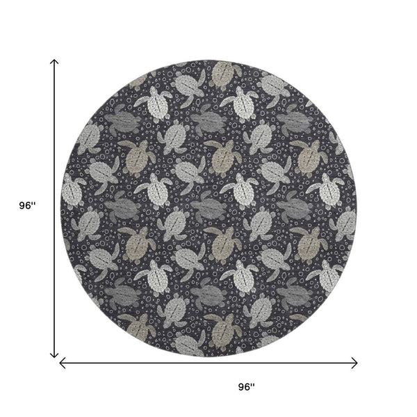 HomeRoots 8' Contemporary Midnight Ivory & Gray Geometric Round Rug - Washable, UV Protected & Stain Resistant 646166