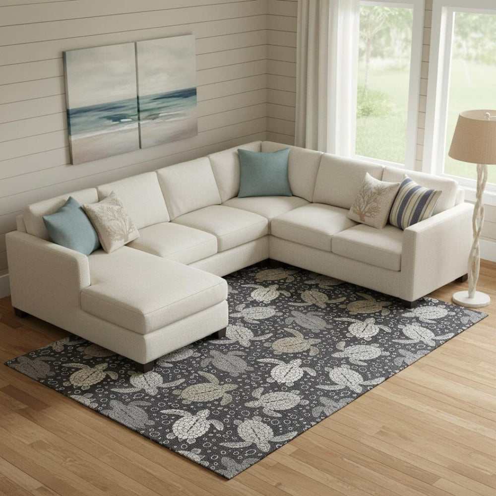 HomeRoots 8' X 10' Coastal-Inspired Geometric Area Rug - Durable, Washable, UV Protected for High-Traffic Spaces 646167