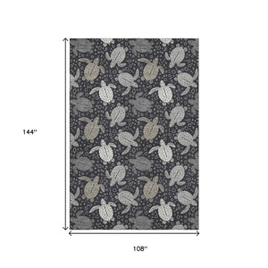 HomeRoots 9' X 12' Stylish Midnight Ivory and Gray Geometric Area Rug - Washable, UV Protected, Stain-Resistant 646168