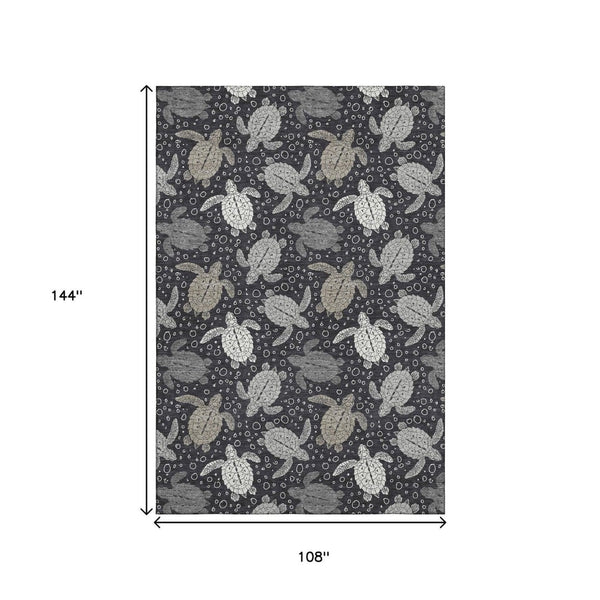 HomeRoots 9' X 12' Stylish Midnight Ivory and Gray Geometric Area Rug - Washable, UV Protected, Stain-Resistant 646168