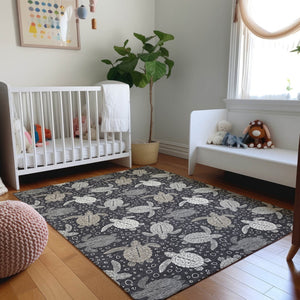 HomeRoots 9' X 12' Stylish Midnight Ivory and Gray Geometric Area Rug - Washable, UV Protected, Stain-Resistant 646168