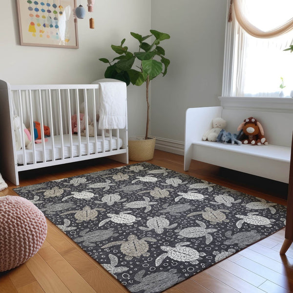 HomeRoots 9' X 12' Stylish Midnight Ivory and Gray Geometric Area Rug - Washable, UV Protected, Stain-Resistant 646168