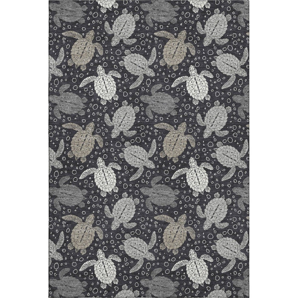 HomeRoots 9' X 12' Stylish Midnight Ivory and Gray Geometric Area Rug - Washable, UV Protected, Stain-Resistant 646168