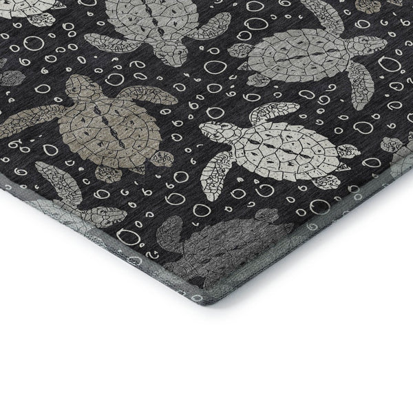 HomeRoots 9' X 12' Stylish Midnight Ivory and Gray Geometric Area Rug - Washable, UV Protected, Stain-Resistant 646168