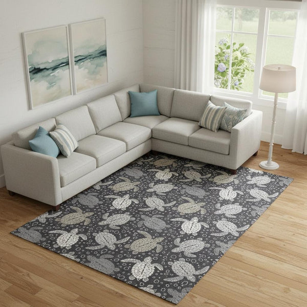 HomeRoots 9' X 12' Stylish Midnight Ivory and Gray Geometric Area Rug - Washable, UV Protected, Stain-Resistant 646168