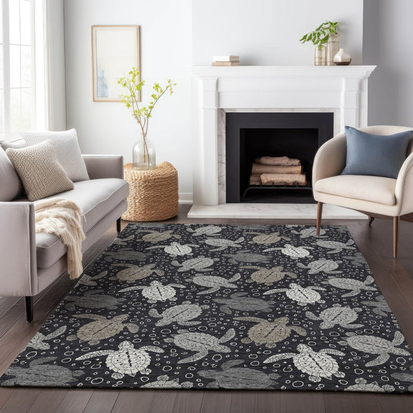 HomeRoots 9' X 12' Stylish Midnight Ivory and Gray Geometric Area Rug - Washable, UV Protected, Stain-Resistant 646168
