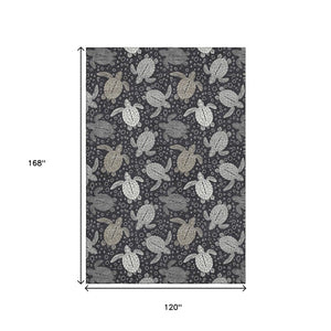 HomeRoots 10' X 14' Modern Coastal Geometric Area Rug in Midnight Ivory & Gray – Washable, UV Protected & Durable 646169
