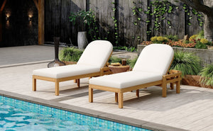 English Elm Trexm Outdoor Acacia Wood Reclining Chaise Set Poolside Patio Lounger Pair Light Teak TM000032AAD
