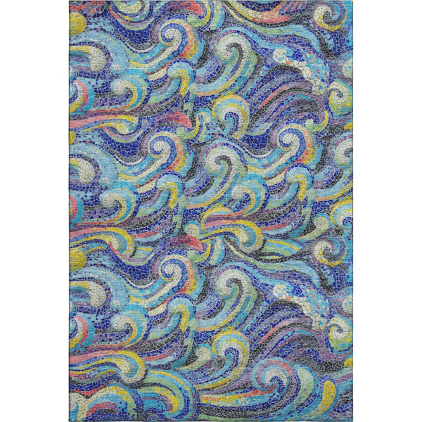 HomeRoots 5' X 8' Pacific Blue Geometric Washable Area Rug with UV Protection for Kids & Pets – Durable Style! 646189