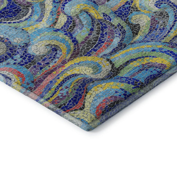 HomeRoots 5' X 8' Pacific Blue Geometric Washable Area Rug with UV Protection for Kids & Pets – Durable Style! 646189