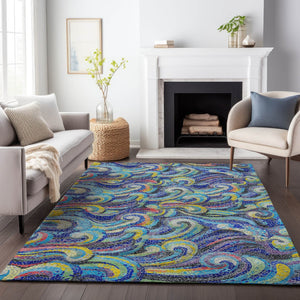 HomeRoots 5' X 8' Pacific Blue Geometric Washable Area Rug with UV Protection for Kids & Pets – Durable Style! 646189