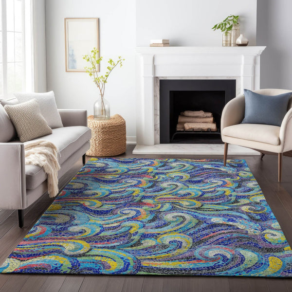 HomeRoots 5' X 8' Pacific Blue Geometric Washable Area Rug with UV Protection for Kids & Pets – Durable Style! 646189