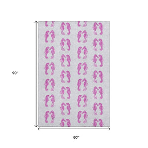 HomeRoots 5' X 8' Pink And Silver Geometric Washable Area Rug - Stylish, Durable, UV-Protected for Modern Homes 646195