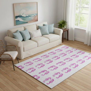 HomeRoots 5' X 8' Pink And Silver Geometric Washable Area Rug - Stylish, Durable, UV-Protected for Modern Homes 646195