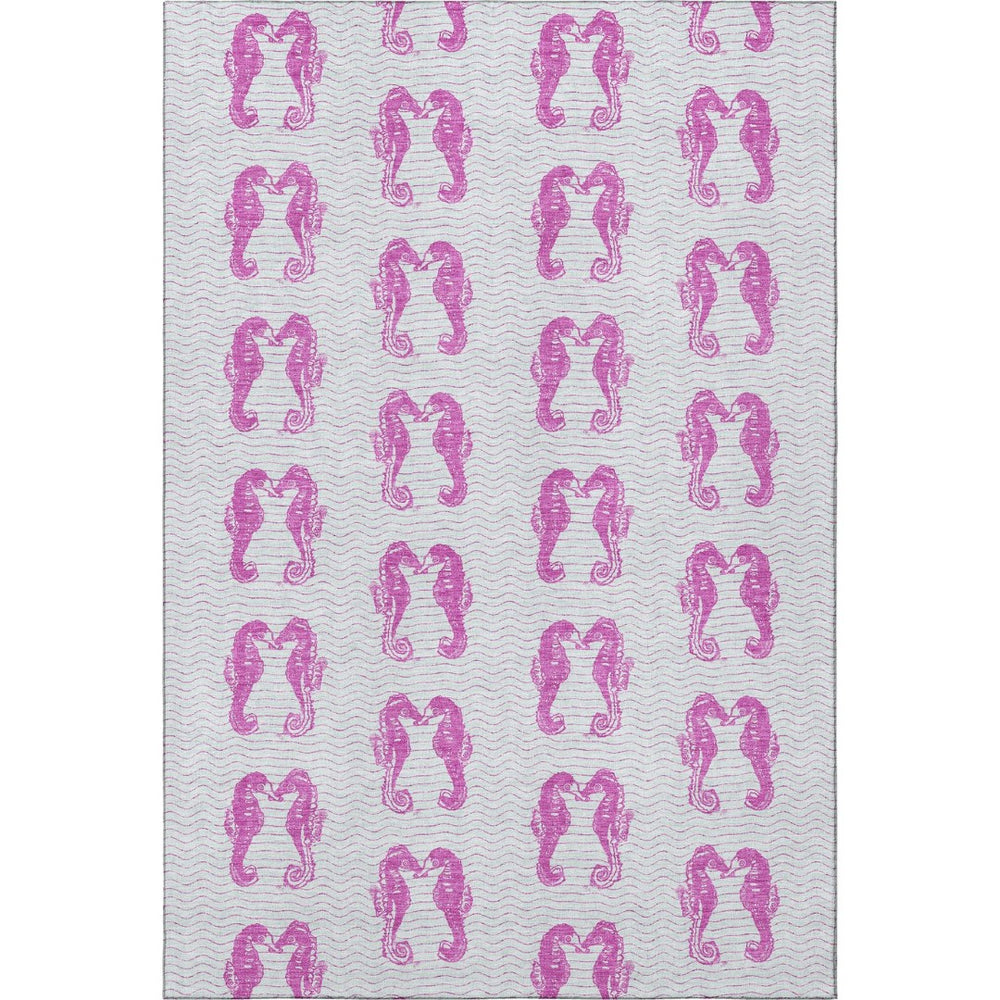 HomeRoots 5' X 8' Pink And Silver Geometric Washable Area Rug - Stylish, Durable, UV-Protected for Modern Homes 646195