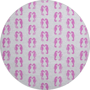 HomeRoots 8' Pink And Silver Geometric Round Rug – Washable, UV Protected, Stylish Accent for Any Room 646196