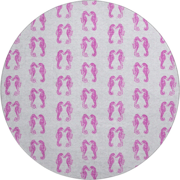 HomeRoots 8' Pink And Silver Geometric Round Rug – Washable, UV Protected, Stylish Accent for Any Room 646196