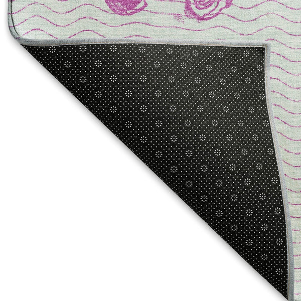 HomeRoots 8' Pink And Silver Geometric Round Rug – Washable, UV Protected, Stylish Accent for Any Room 646196