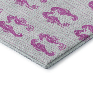 HomeRoots 8' Pink And Silver Geometric Round Rug – Washable, UV Protected, Stylish Accent for Any Room 646196