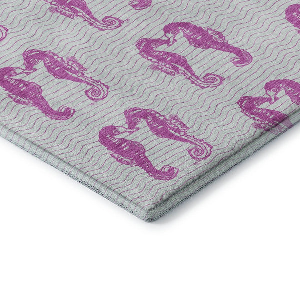 HomeRoots 8' Pink And Silver Geometric Round Rug – Washable, UV Protected, Stylish Accent for Any Room 646196
