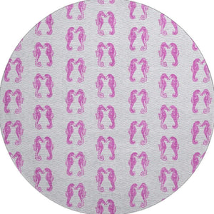 HomeRoots 8' Pink And Silver Geometric Round Rug – Washable, UV Protected, Stylish Accent for Any Room 646196