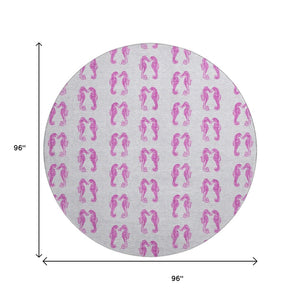 HomeRoots 8' Pink And Silver Geometric Round Rug – Washable, UV Protected, Stylish Accent for Any Room 646196