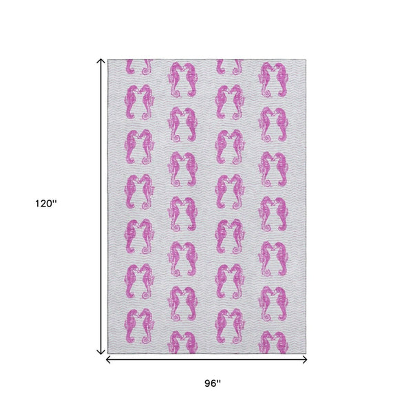 HomeRoots 8' X 10' Stylish Pink & Silver Geometric Area Rug - Washable, UV-Protected, Stain-Resistant Design 646197