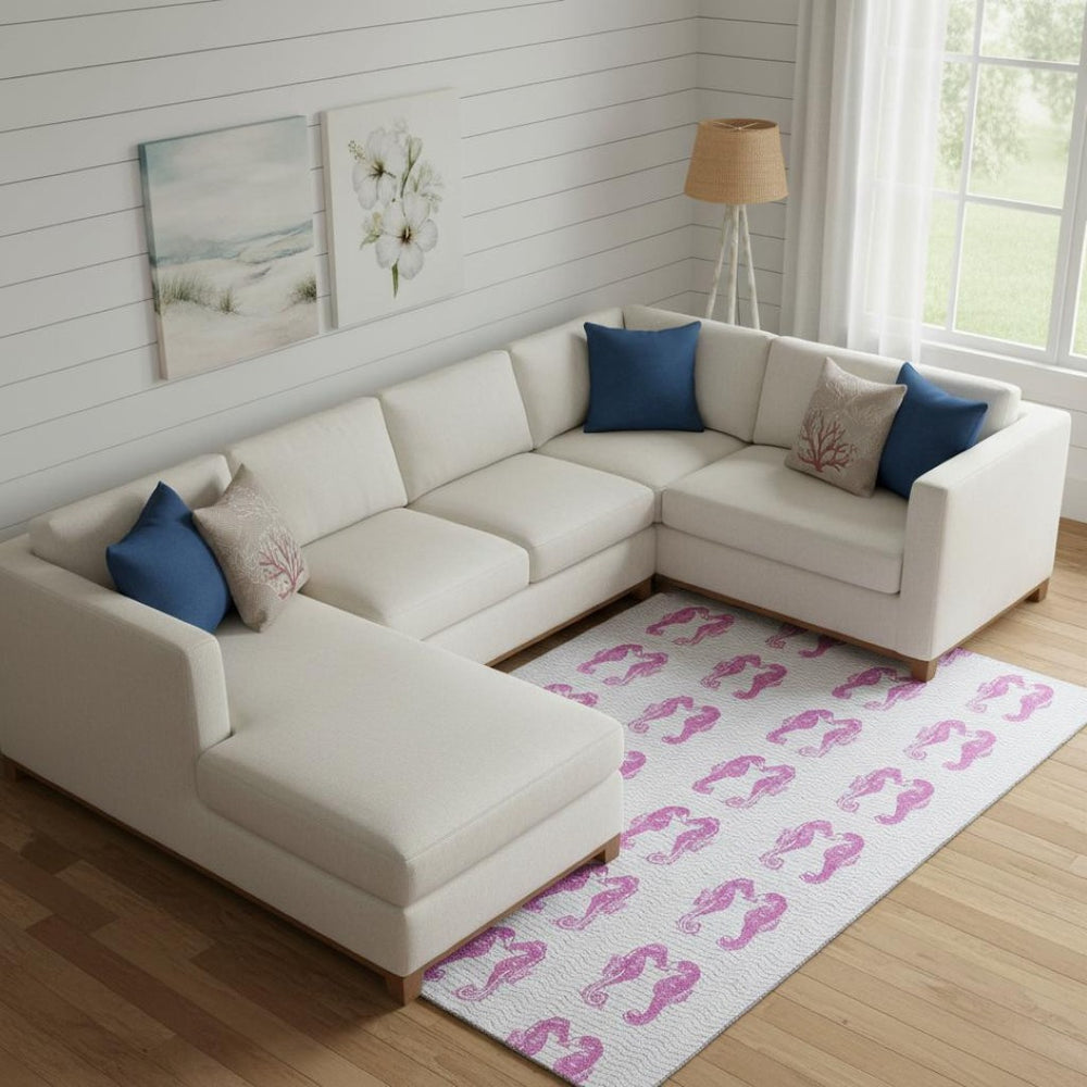 HomeRoots 8' X 10' Stylish Pink & Silver Geometric Area Rug - Washable, UV-Protected, Stain-Resistant Design 646197