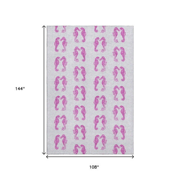 HomeRoots 9' X 12' Modern Pink & Silver Geometric Washable Area Rug with UV Protection for Busy Homes 646198