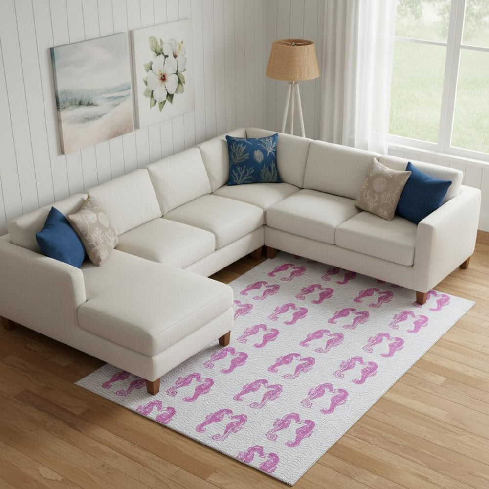 HomeRoots 9' X 12' Modern Pink & Silver Geometric Washable Area Rug with UV Protection for Busy Homes 646198