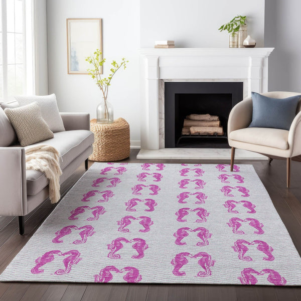 HomeRoots 9' X 12' Modern Pink & Silver Geometric Washable Area Rug with UV Protection for Busy Homes 646198