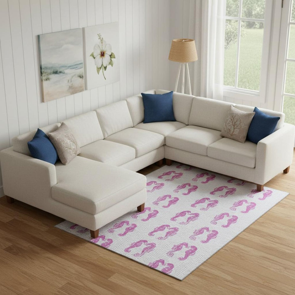 HomeRoots 10' X 14' Pink and Silver Geometric Area Rug - Washable, UV Protected, Stain Resistant for Homes 646199